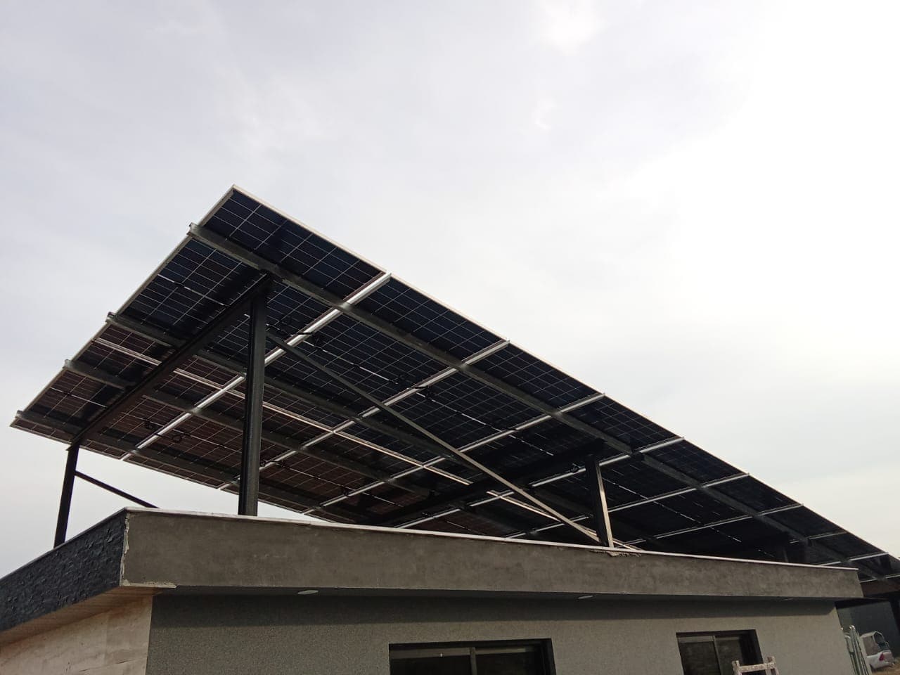 Elevated solar panel frame on rooftop